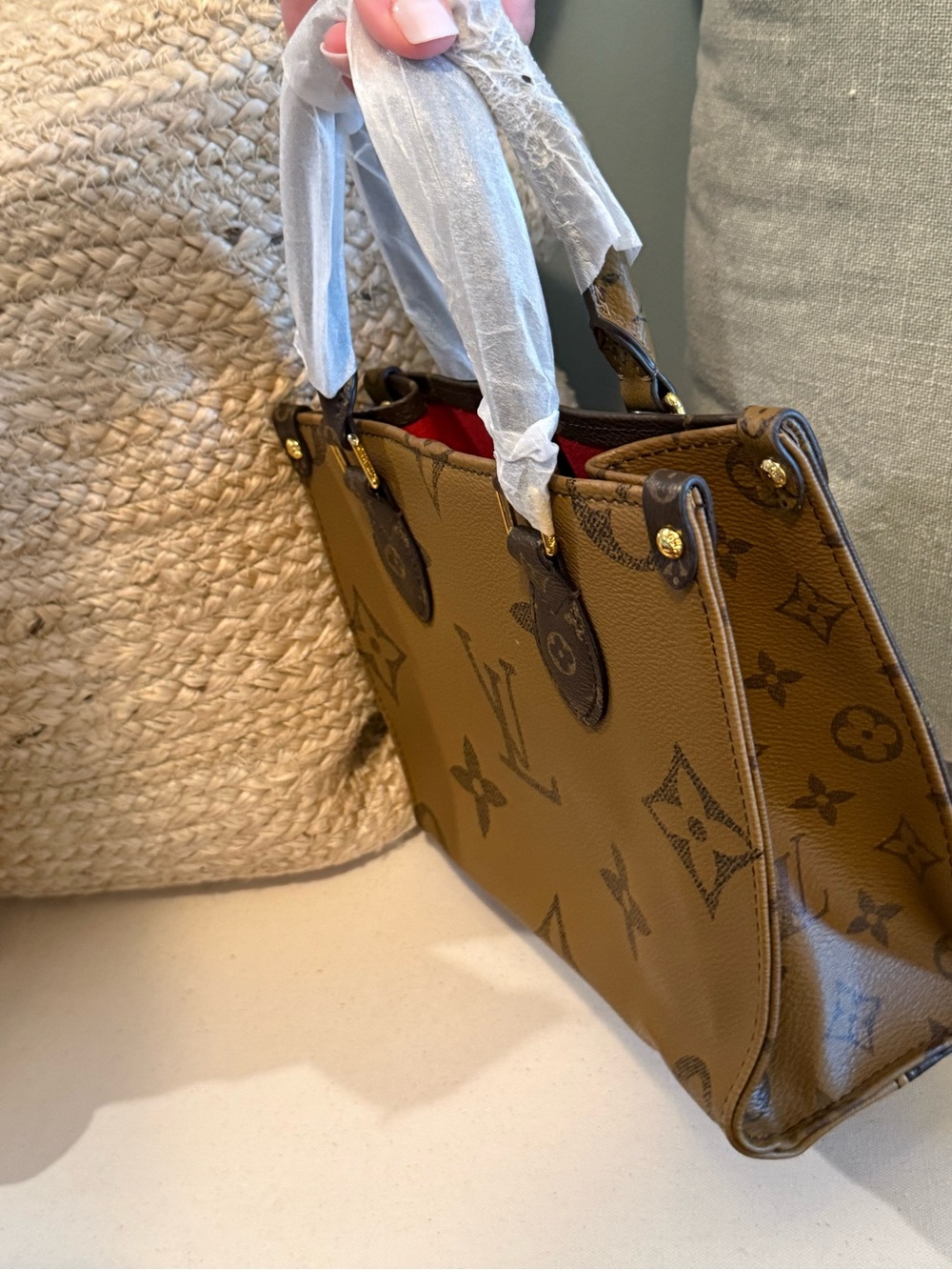 L V Two-Toned Brown Monogram Canvas Mini Satchel with Tan Accents - Picture 10 of 12